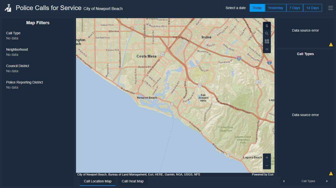 Police Calls for Service Dashboard List
